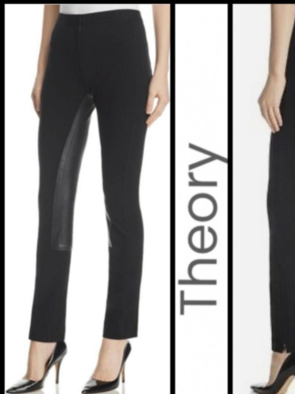 Theory Black Ponte Riding Leggings with Lamb Leather Trim – Luxe, Sculpting Fit